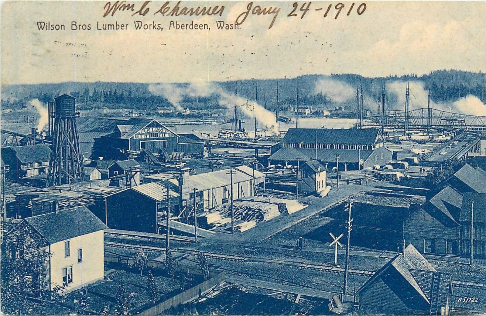 Postcard 1910 Washington Aberdeen Wilson Bros Lumber Works Broadway WA24-269