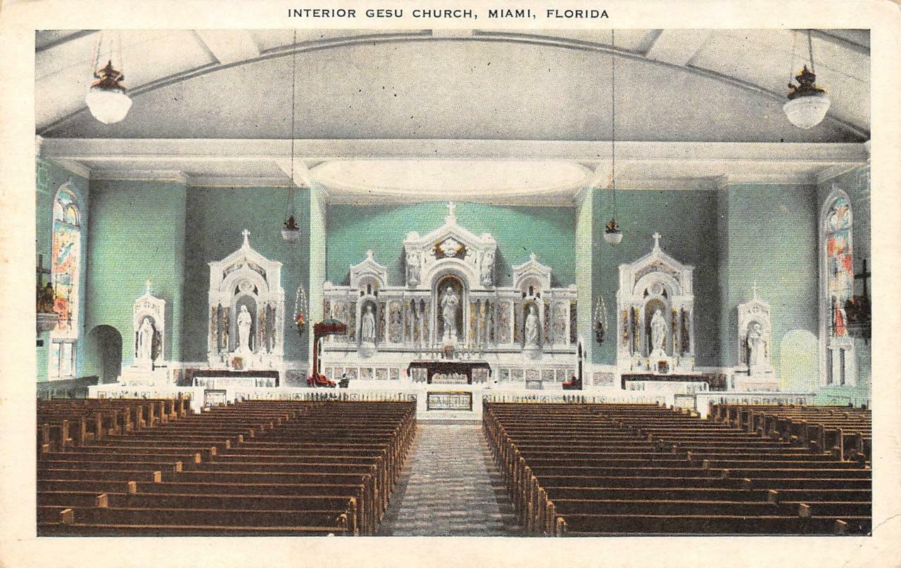 MIAMI, FL Florida     GESU CHURCH~Interior View      c1920's Postcard