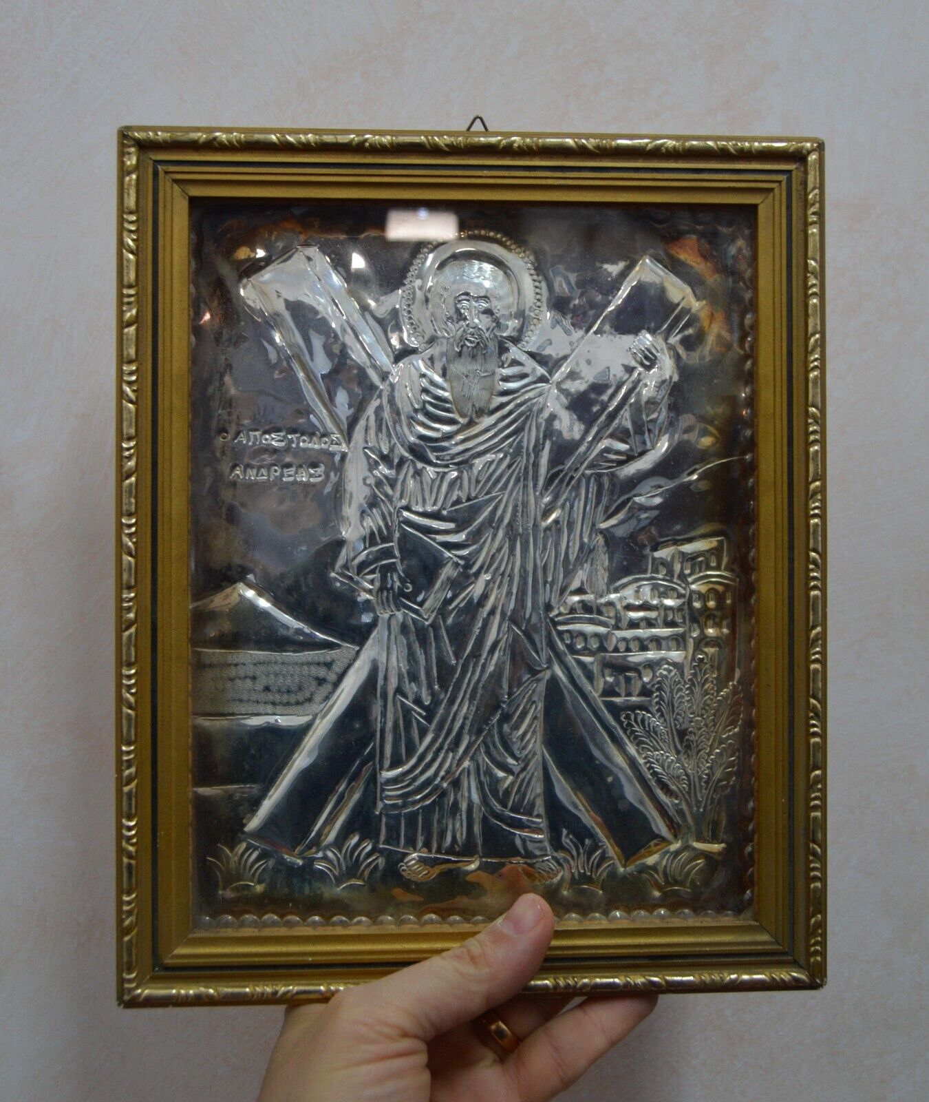 ANTIQUE RARE GREEK RUSSIAN ORTHODEX ICON ST. APOSTLE ANDREAS HAND MADE KIOT