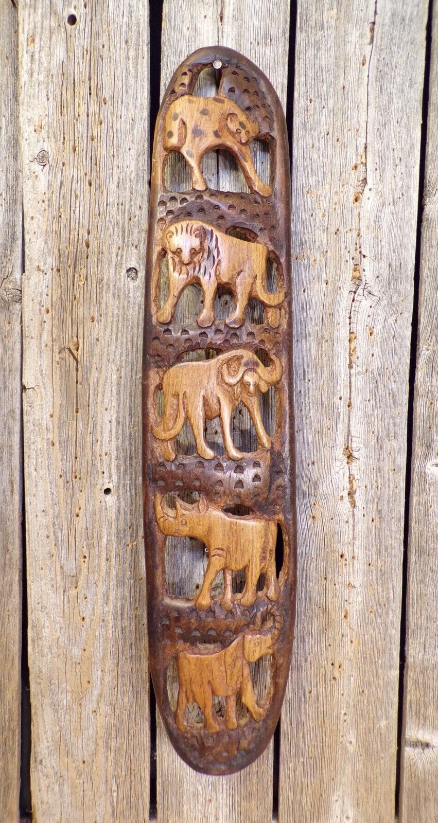 Vintage ~ Hand Carved ~ Big 5 ~ Safari African Animals ~ Wall Hanging ~ 18\