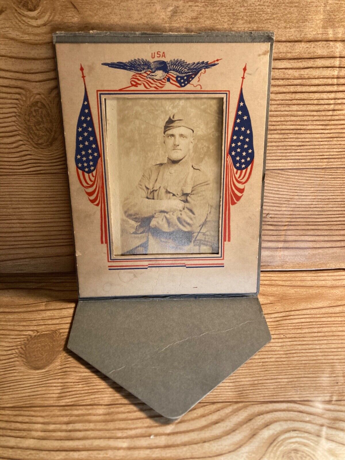 Antique WWI Era Homefront Cardboard Photo Picture Frame With ID Soldier Picture 
