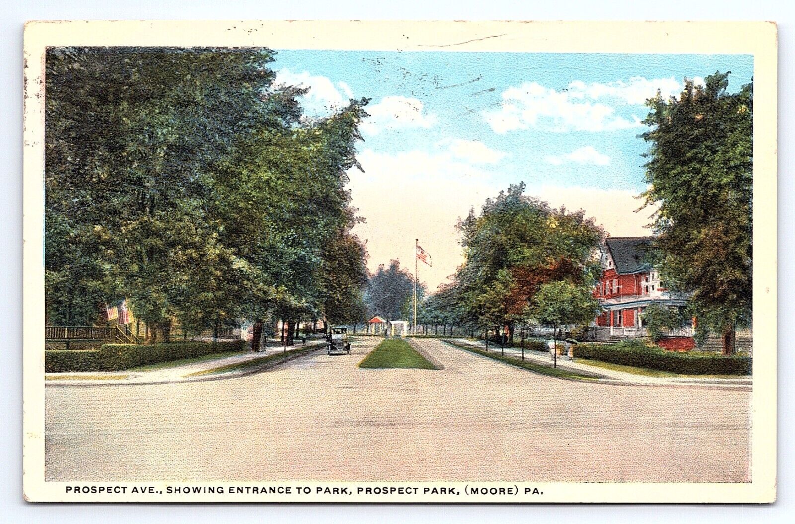 Postcard Prospect Ave Entrance to Prospect Park Moore Pennsylvania PA