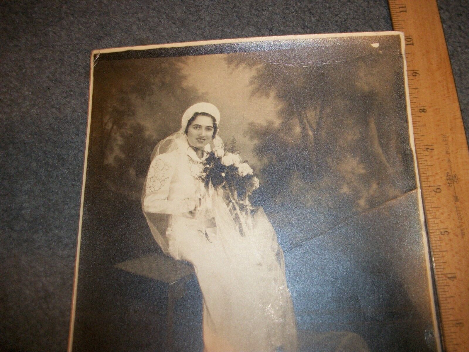 ANTIQUE PHOTO  YOUNG WOMAN IN WEDDING DRESS  APPROX. 8x10