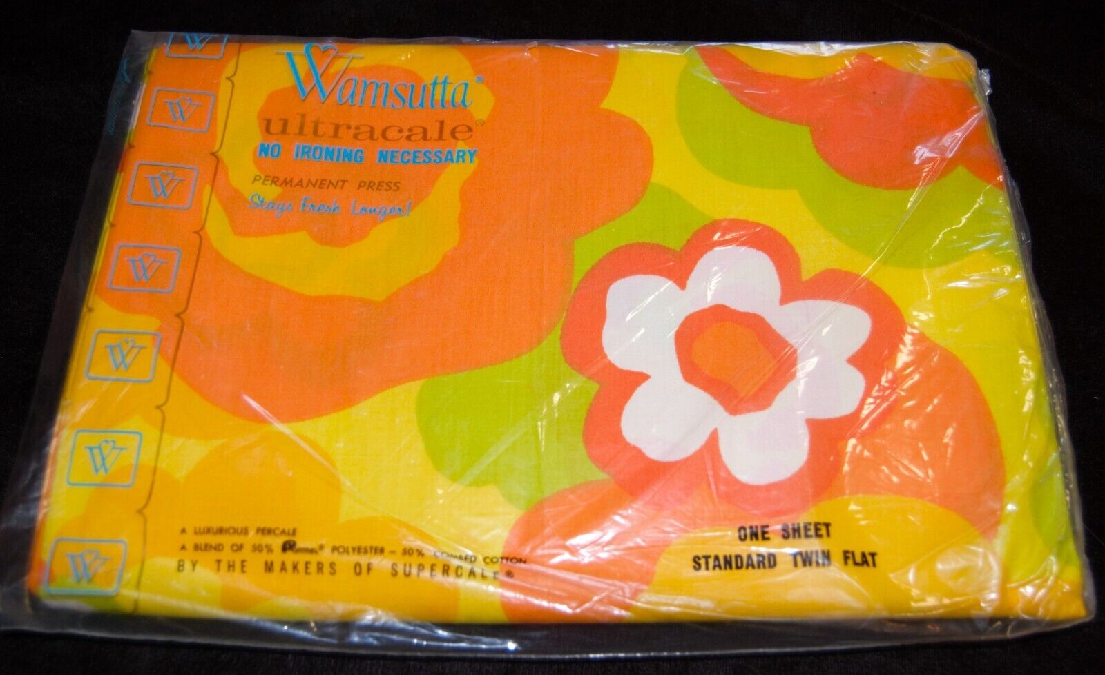 Vintage Wamsutta Groovy Orange Yellow Flowers Sheets Twin Standard Flat NEW #97