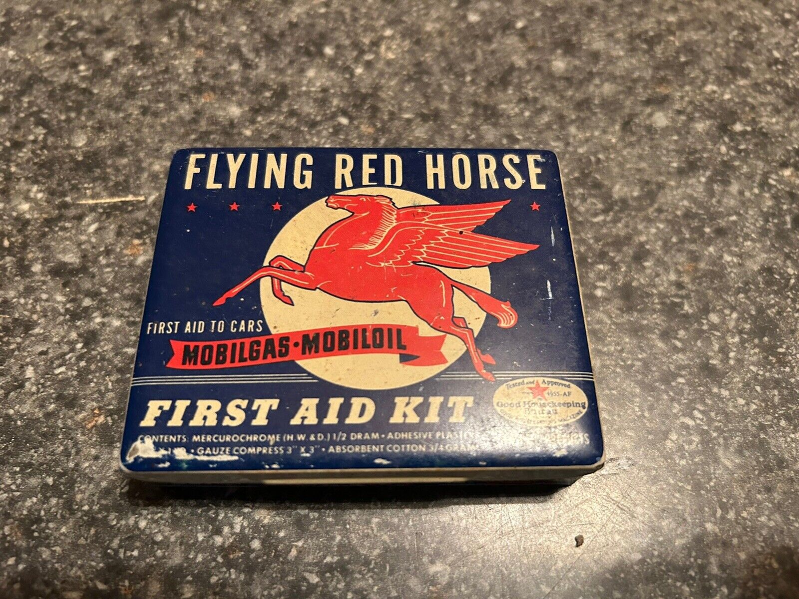 Vintage Flying Red Horse Mobilgas Mobiloil First Aid Kit Tin