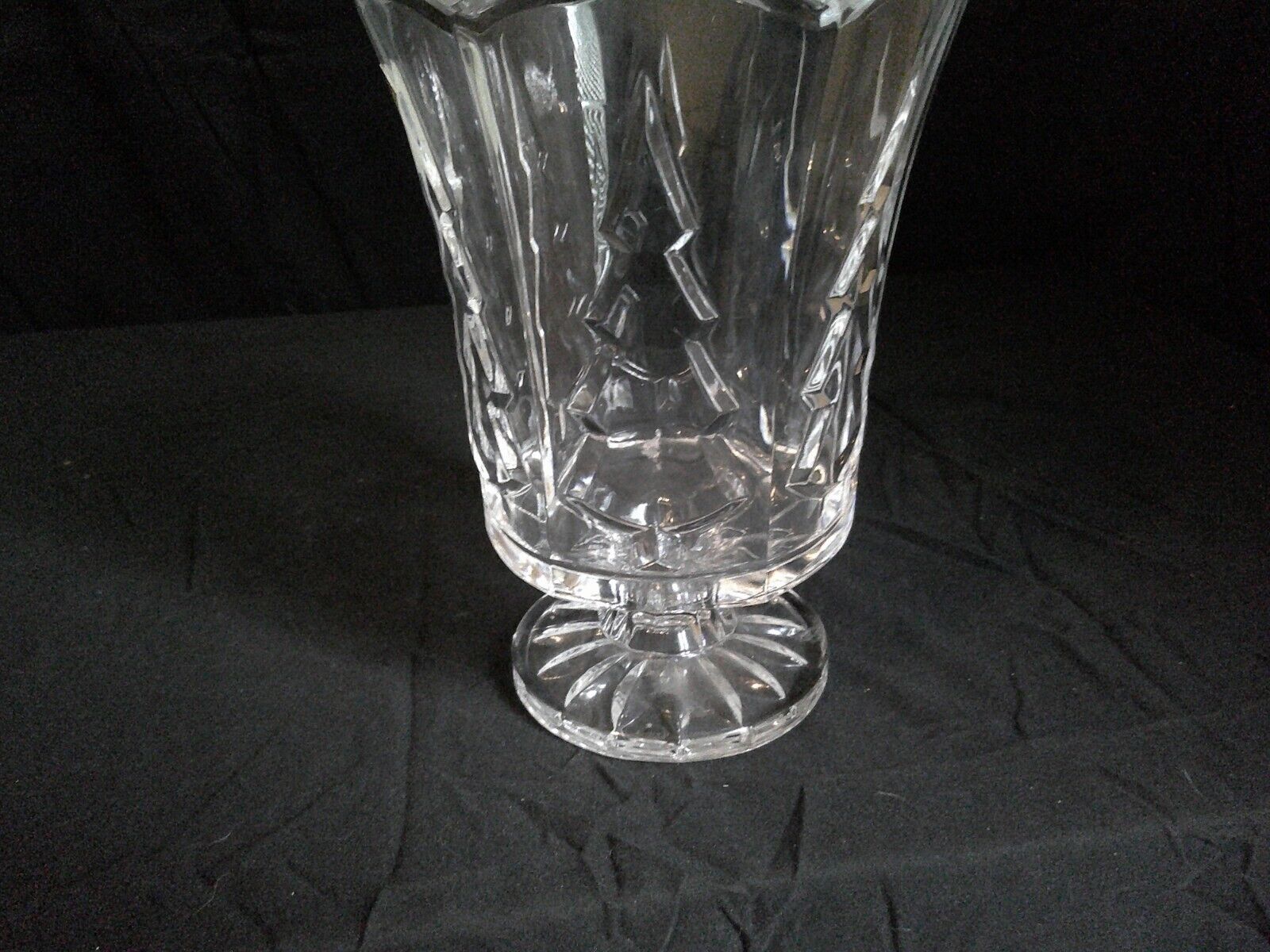 Crystal Clear Vase with Scalloped Rim & Embossed Trees - Made in Poland