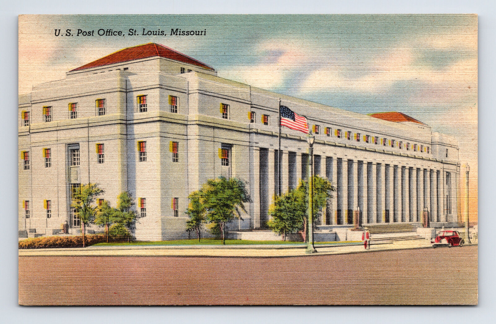 Linen Postcard St. Louis MO Missouri US Post Office Building Car