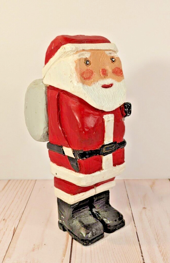 VTG Primitive Folk Art Wooden Santa Claus Carved Handpainted Christmas Decor
