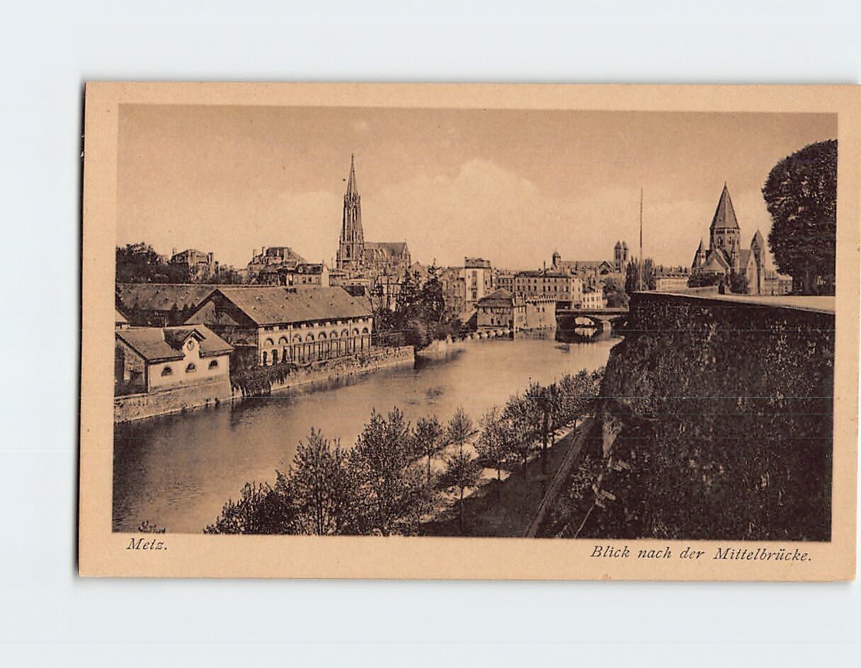 Postcard Blick nach der Mittelbrücke Metz France