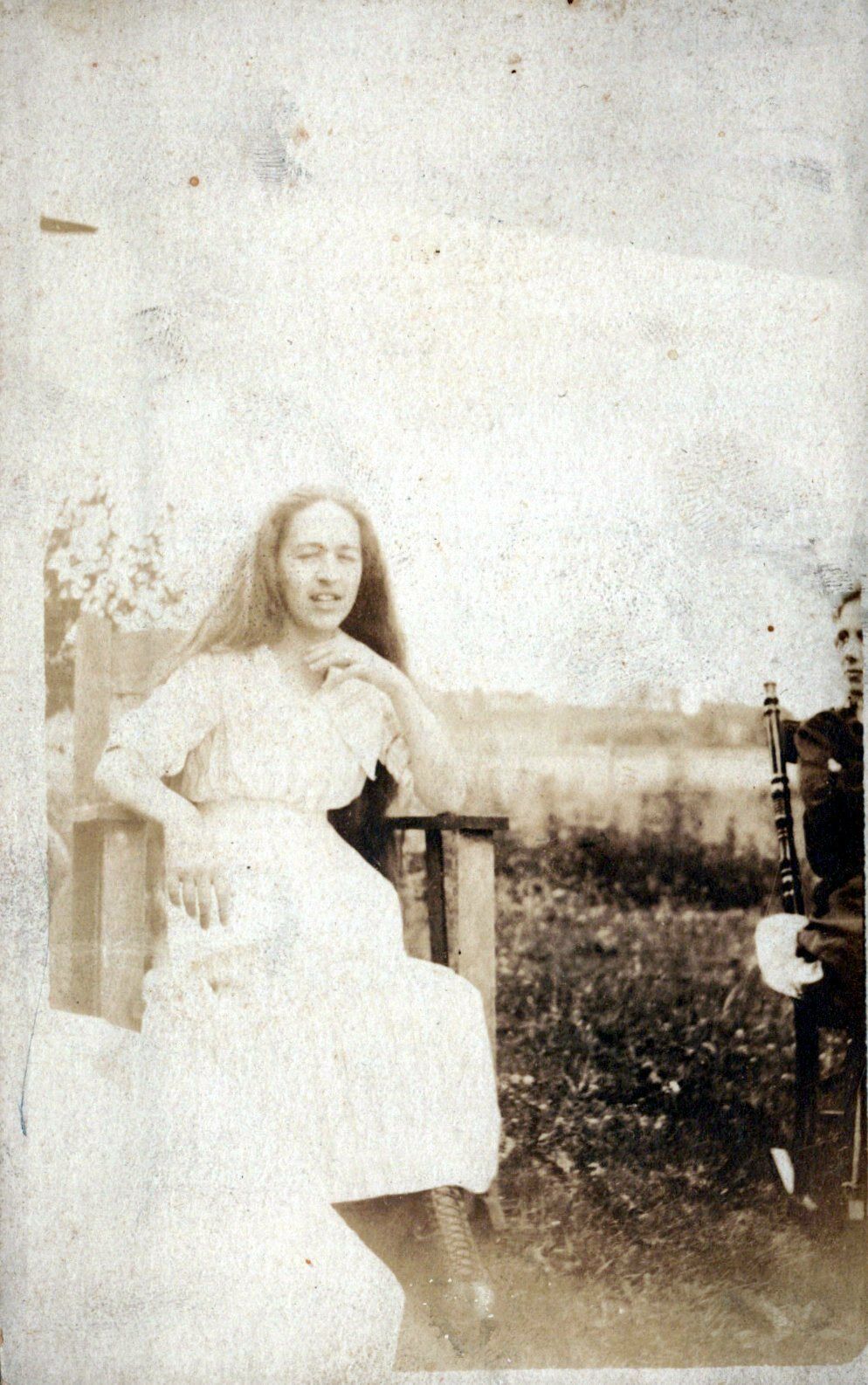 Woman Posed Outside White Dress Squinting Vintage Real Photo RPPC Post Card