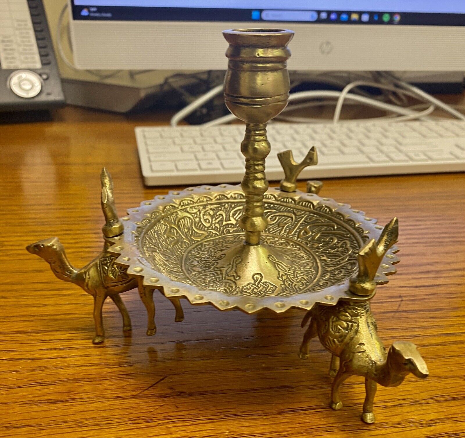 BRASS CANDLE HOLDER, DAMASCUS, CAMELS