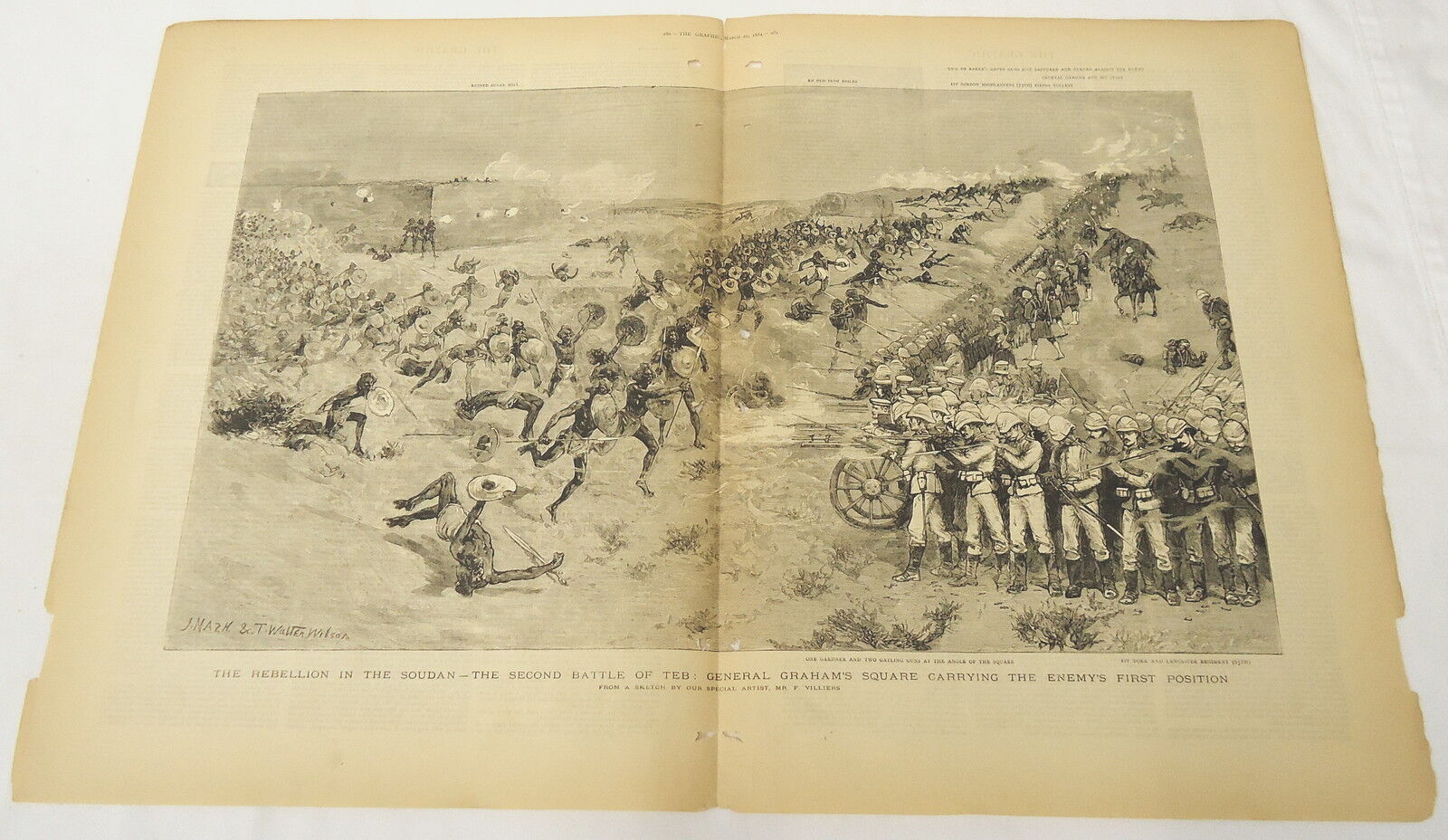 two page 1884 engraving ~ REBELLION IN SOUDAN Second Battle of Teb: Gen Grah