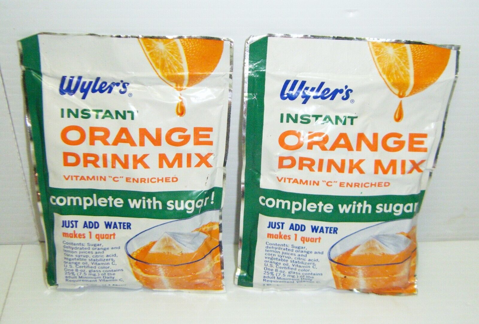 2 Vintage 1959 Wyler’s Instant Orange Drink Mix Full Foil Package Sealed