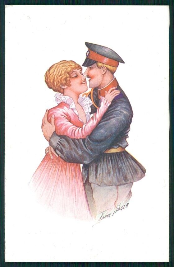 Artist Signed Xavier Sager WW1 Propaganda Lady Soldier serie 88 postcard TC2690