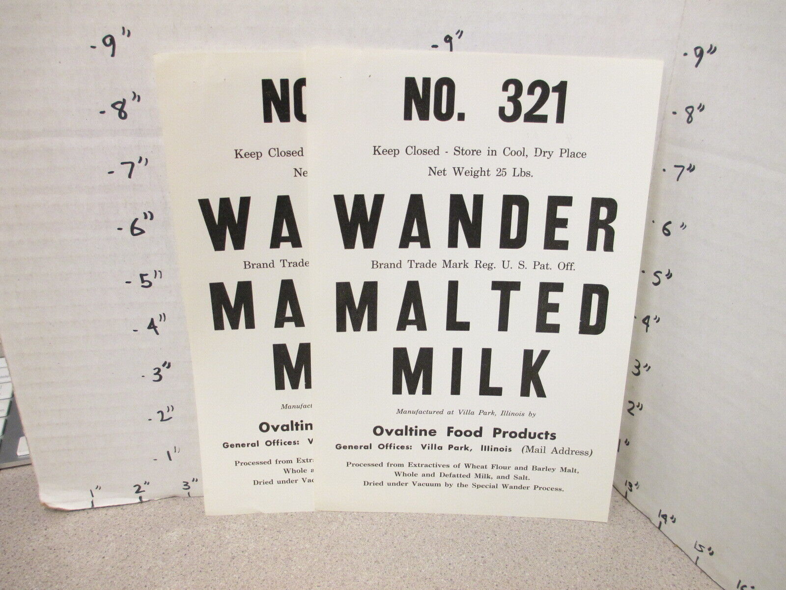 Ovaltine Co 1950s ? Wander malted milk product package labels (2) 25lbs #321