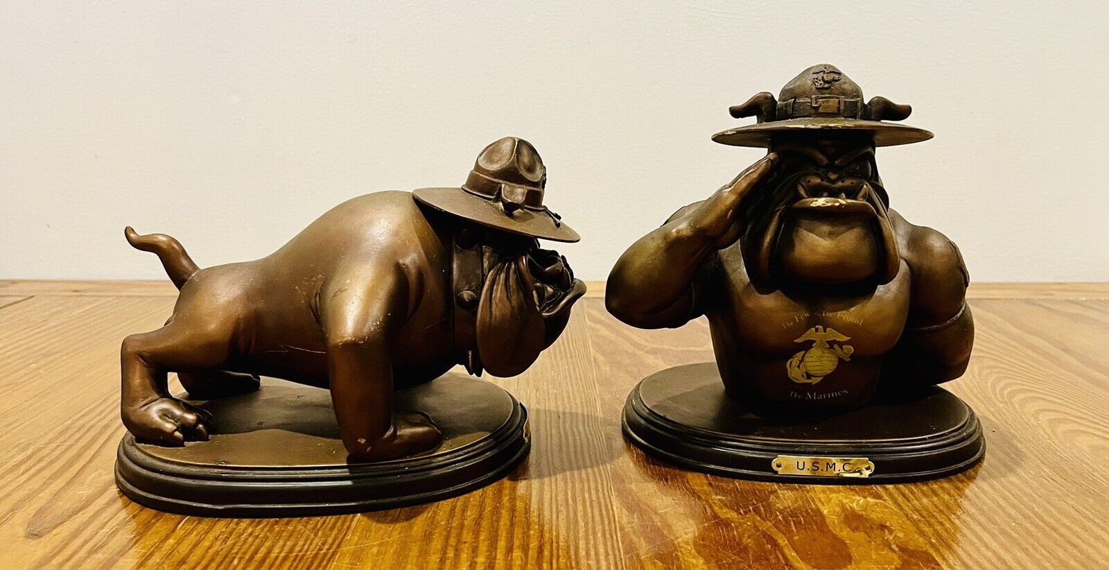 USMC Devil Dog Cold-Cast Bronze Tribute Sculptures  Semper Fi + Sergeant  Lot 2