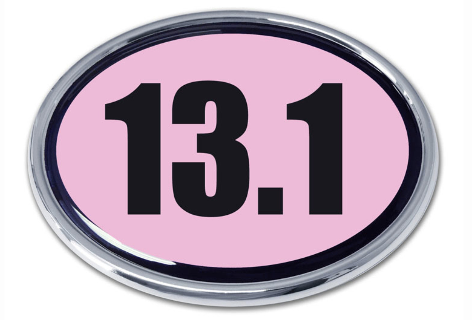 13.1 half marathon pink oval chrome auto emblem decal usa made