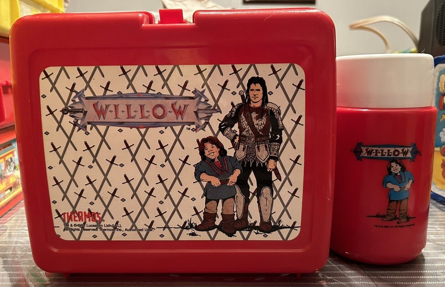 Vintage 1988 WILLOW Movie Plastic Lunchbox w/ Thermos, lunch box.
