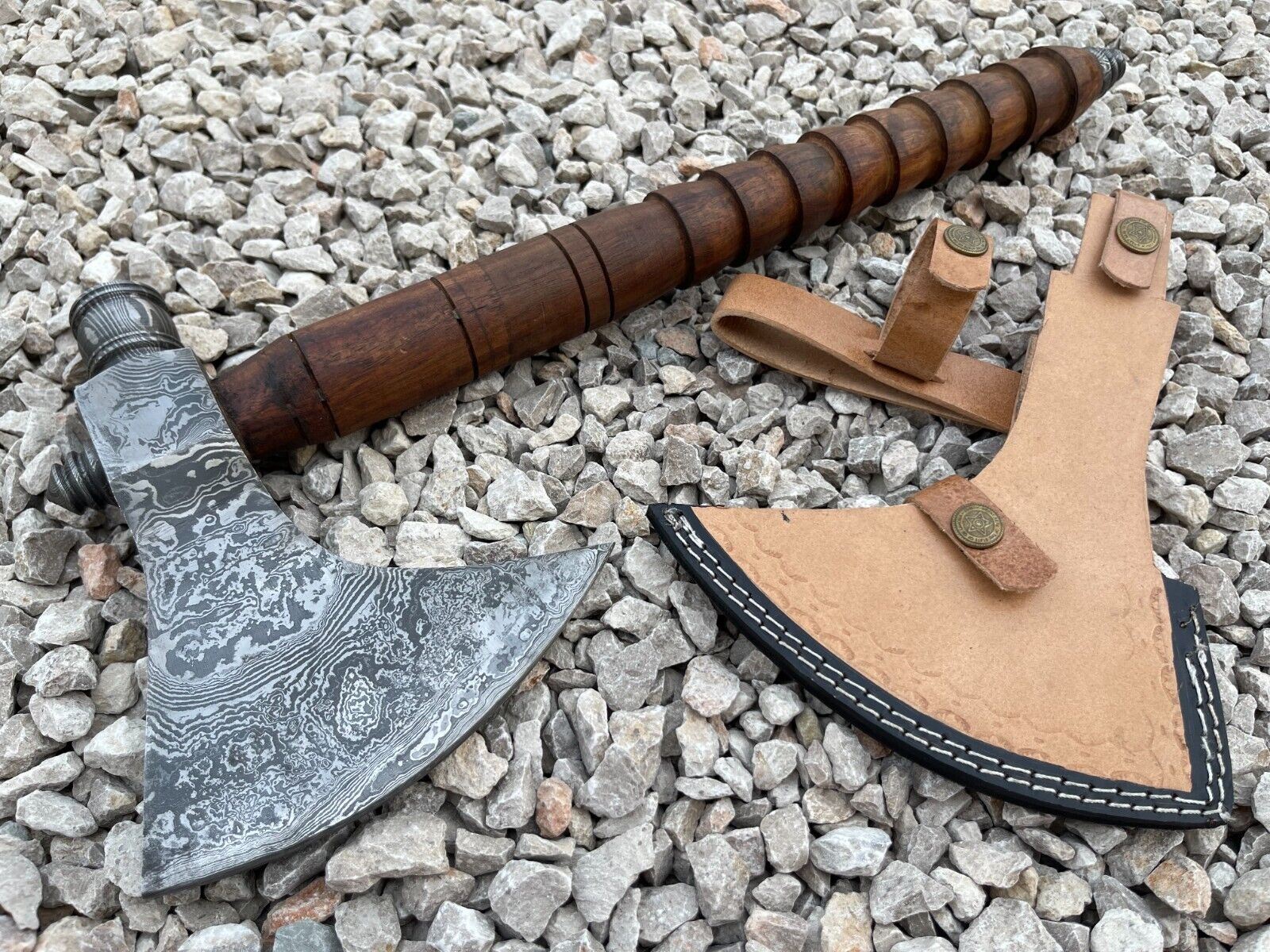 Massive Custom Handmade Damascus Steel Blade Viking Axe Hunting/Camping Axe W/S,