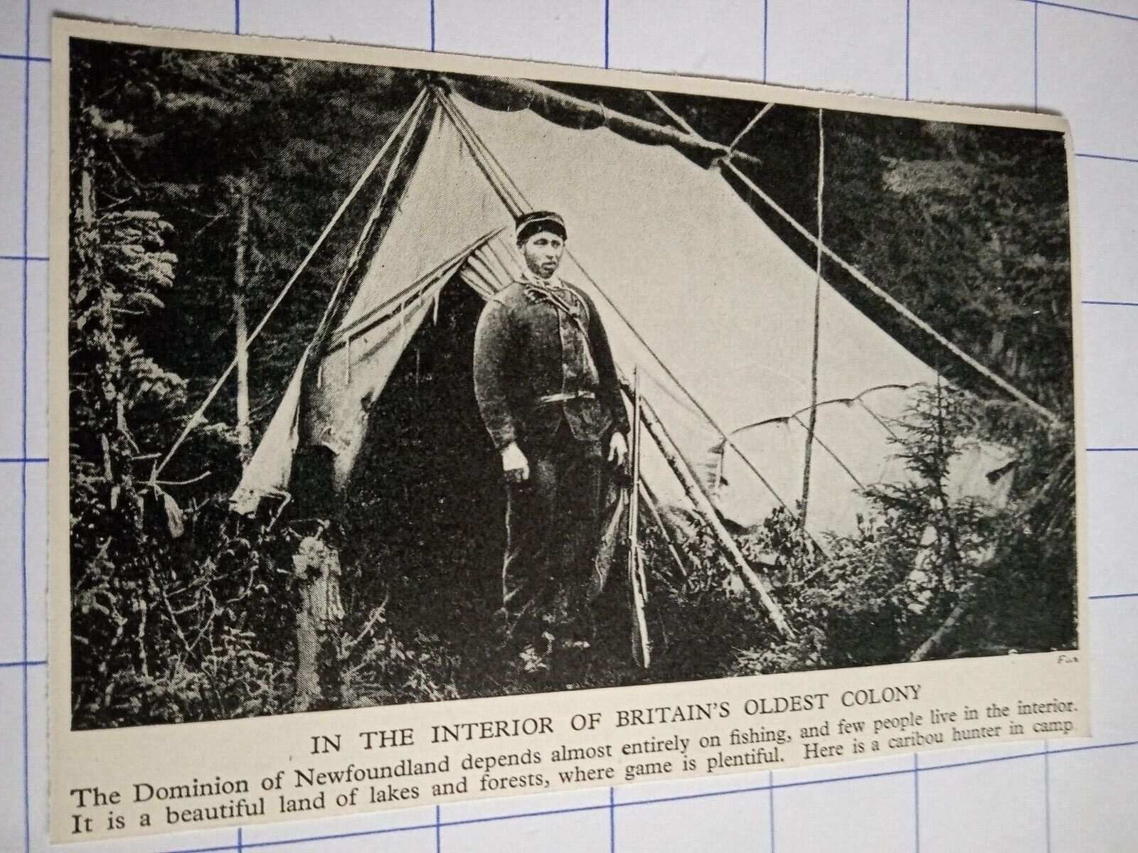 Newfoundland in interior of Britain's oldest colony tent Cariboa Hunter c 1930