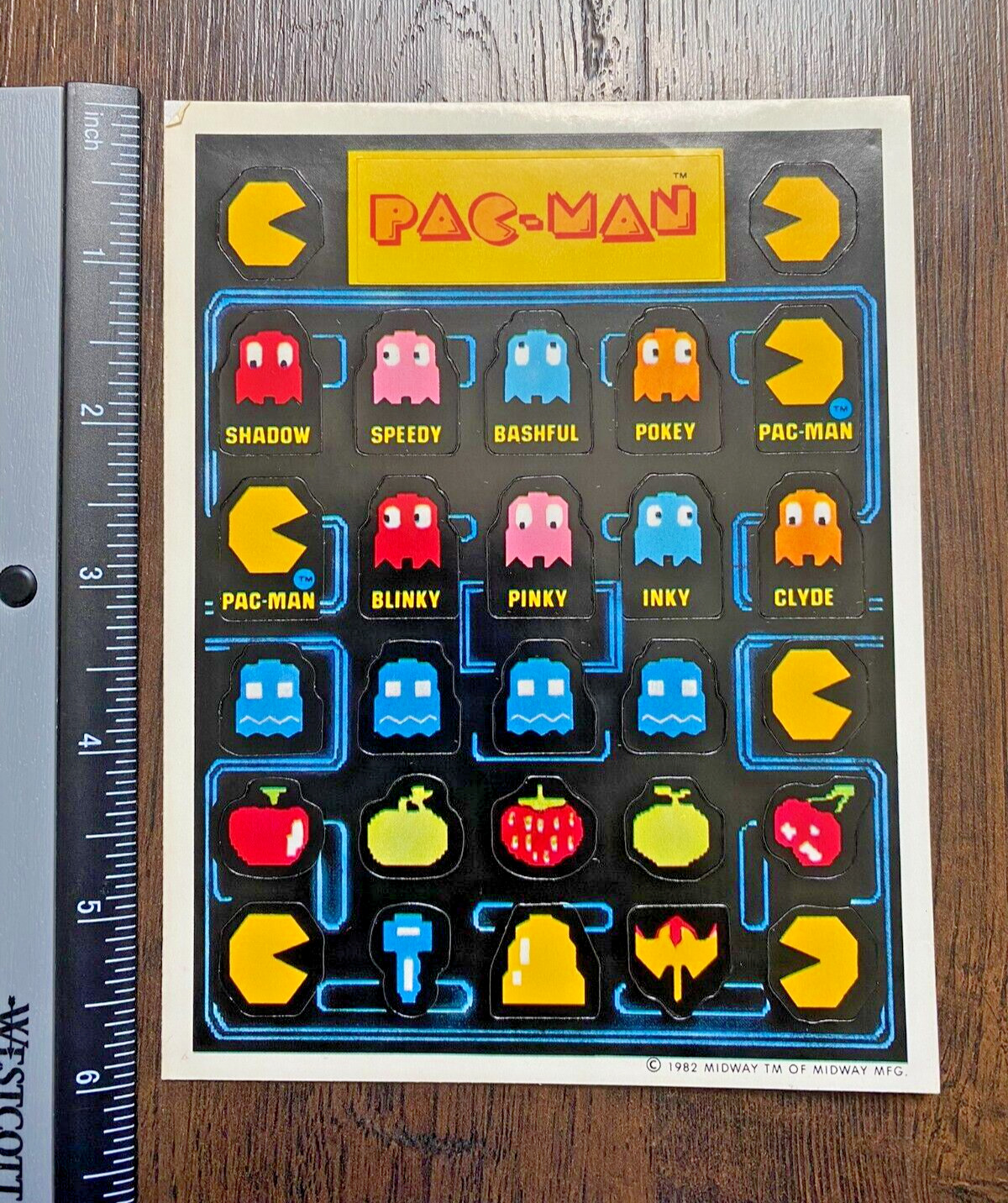 Vintage 80\'s 1982 Pac-Man Video Game Maze Characters Sticker Sheet