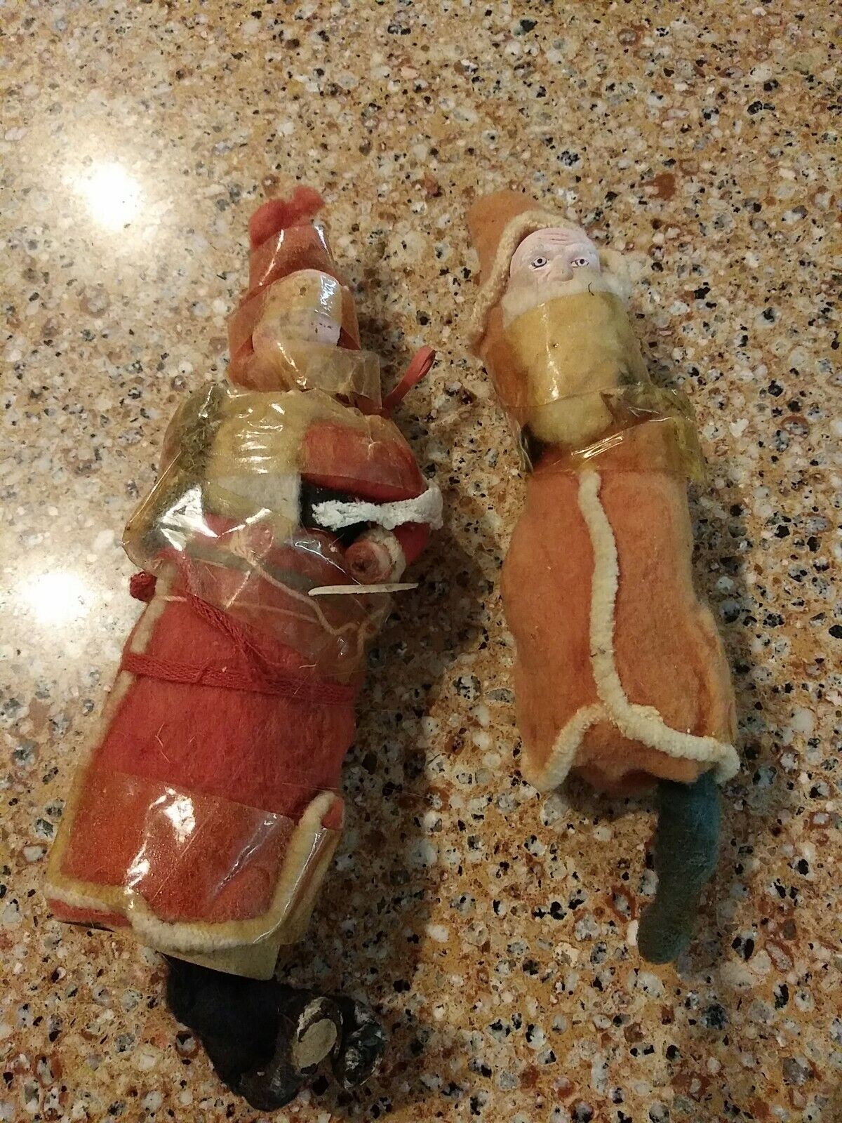 Hand Made Santa Claus Ornaments Approx. 100 years old Rare Find x2