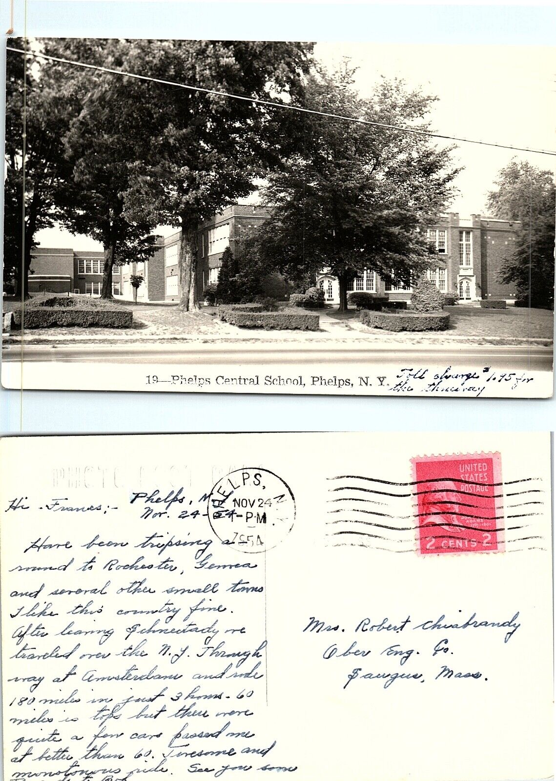 Phelps Central School, Phelps, New York, Real Photo, 1954
