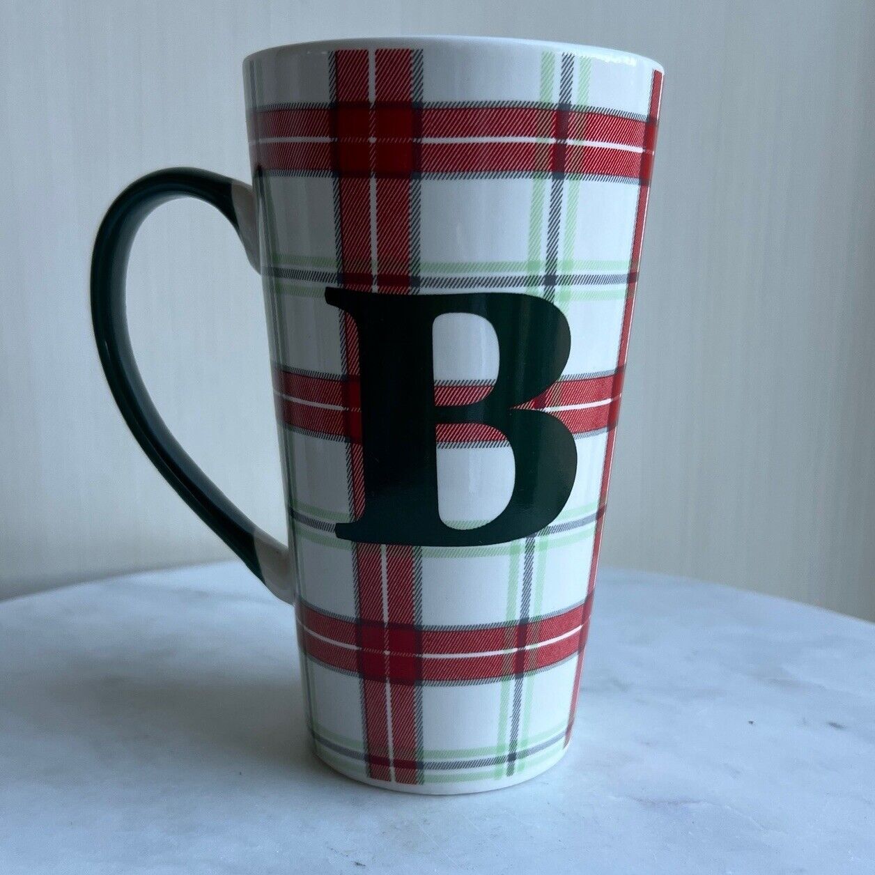 Joyland Plaid Letter B Tall 6” Latte Mug Cup New Bone China Unused