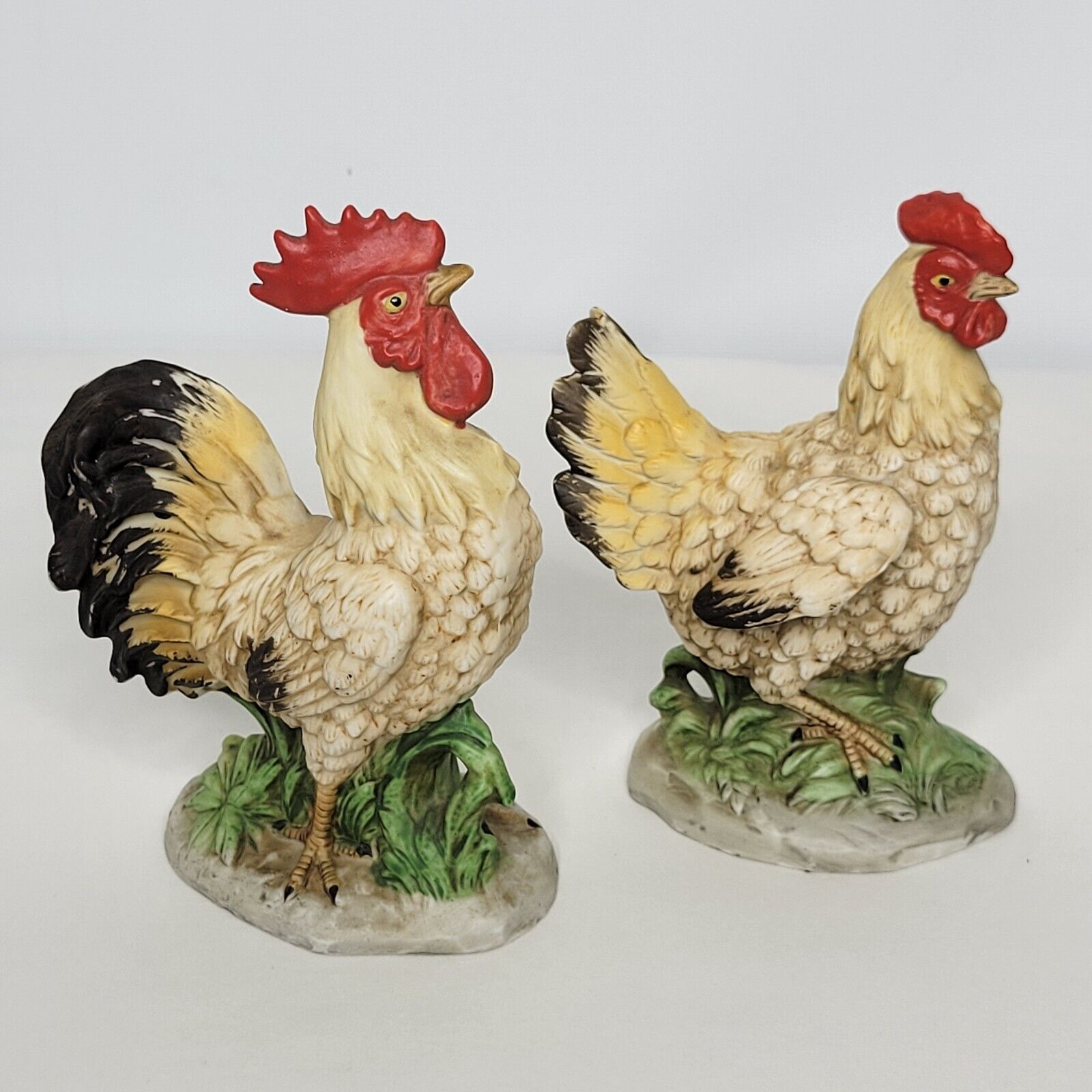 Pair of Vintage Homco Ceramic Rooster and Hen Figurines #1446 Farmhouse Country