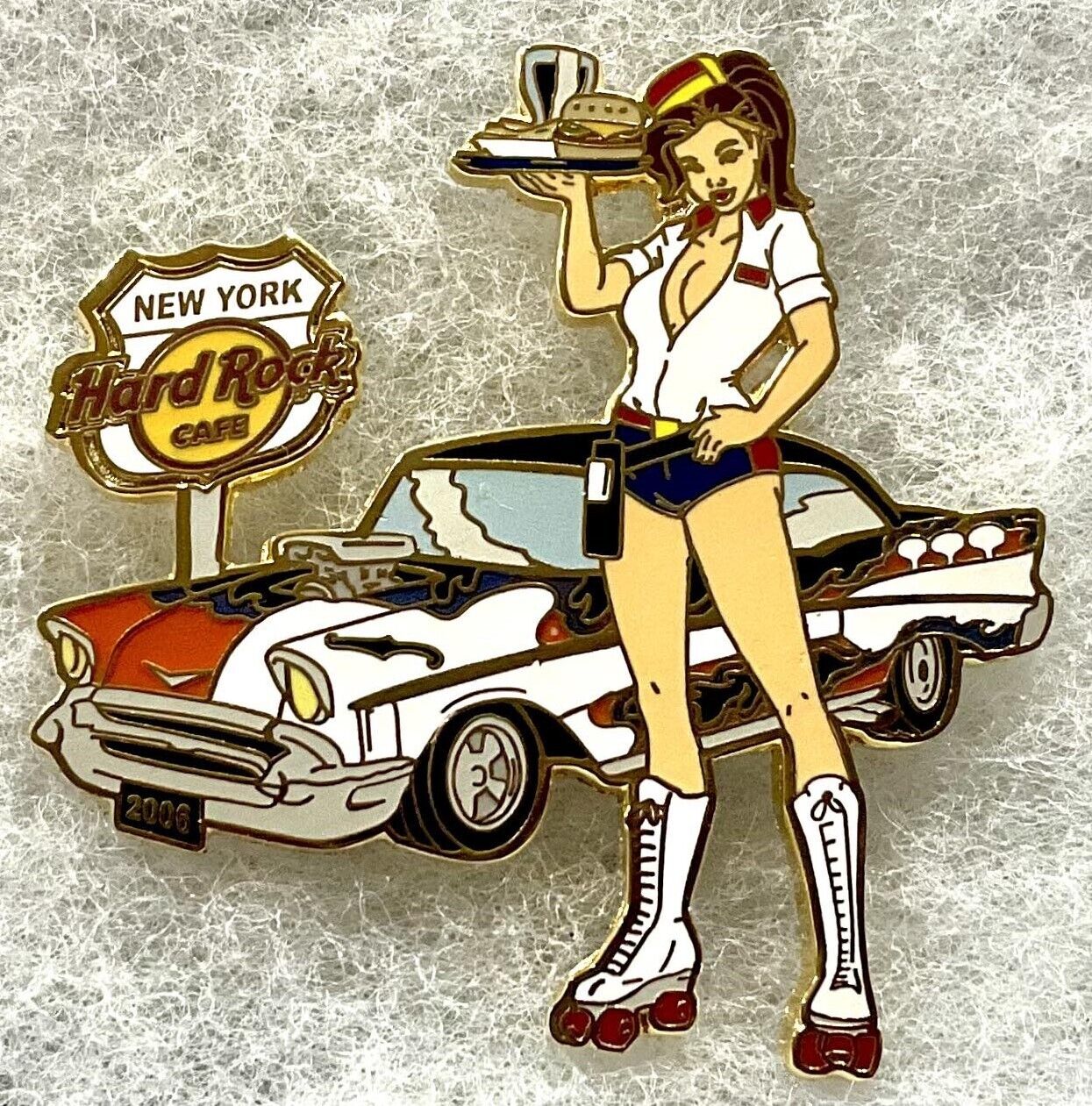 HARD ROCK CAFE NEW YORK SEXY CAR HOP GIRL WITH VINTAGE 1950\'S CAR PIN # 35678