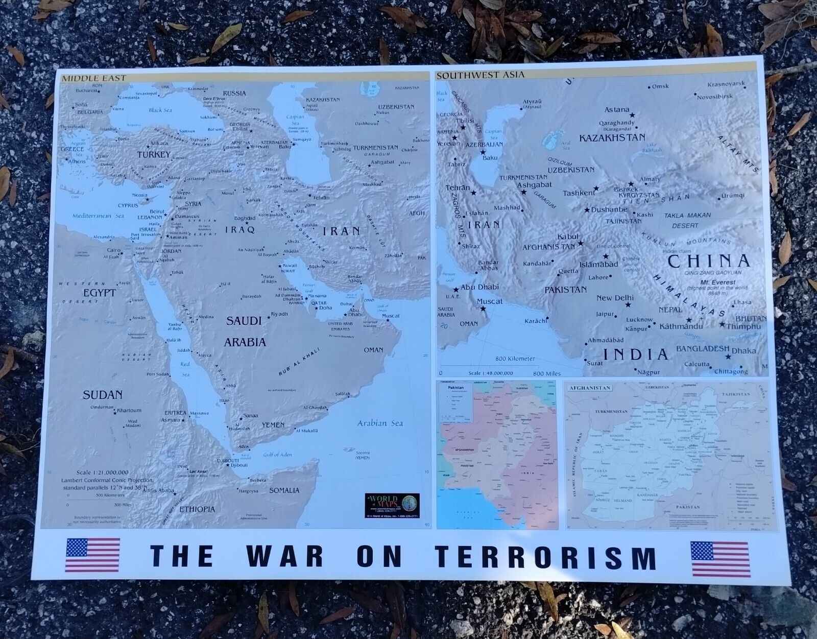 US Army War On Terrorism Map Very Rare Dated 12/01 (9/11/01 Era) Brand New Map