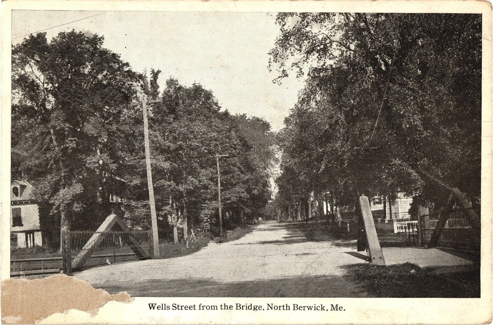 Wells Street from the Bridge North Berwick Maine Antique Postcard Unused c1920s
