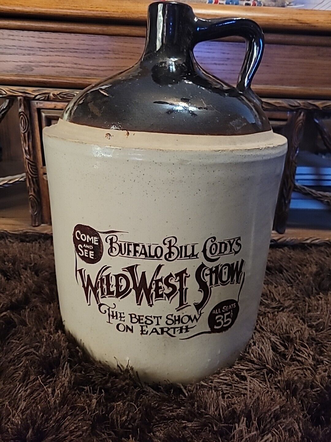 Buffalo Bill Wild West Five Gallon  Stoneware Art Addition Collectors Pc 