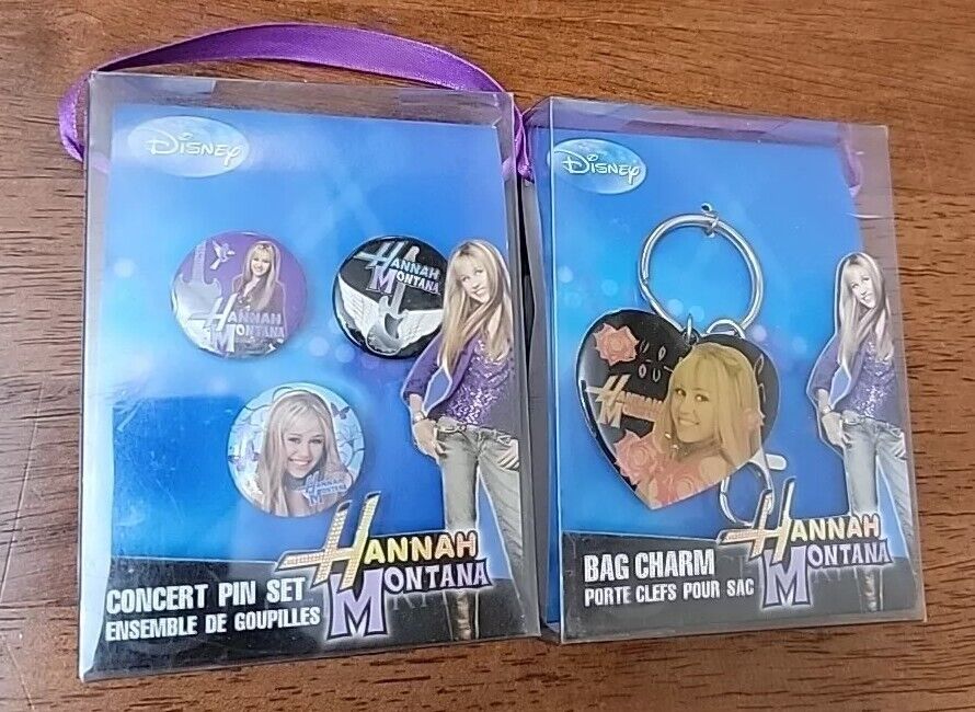 Hannah Montana Disney Concert Pin Set  & Bag Charm New In Package RARE