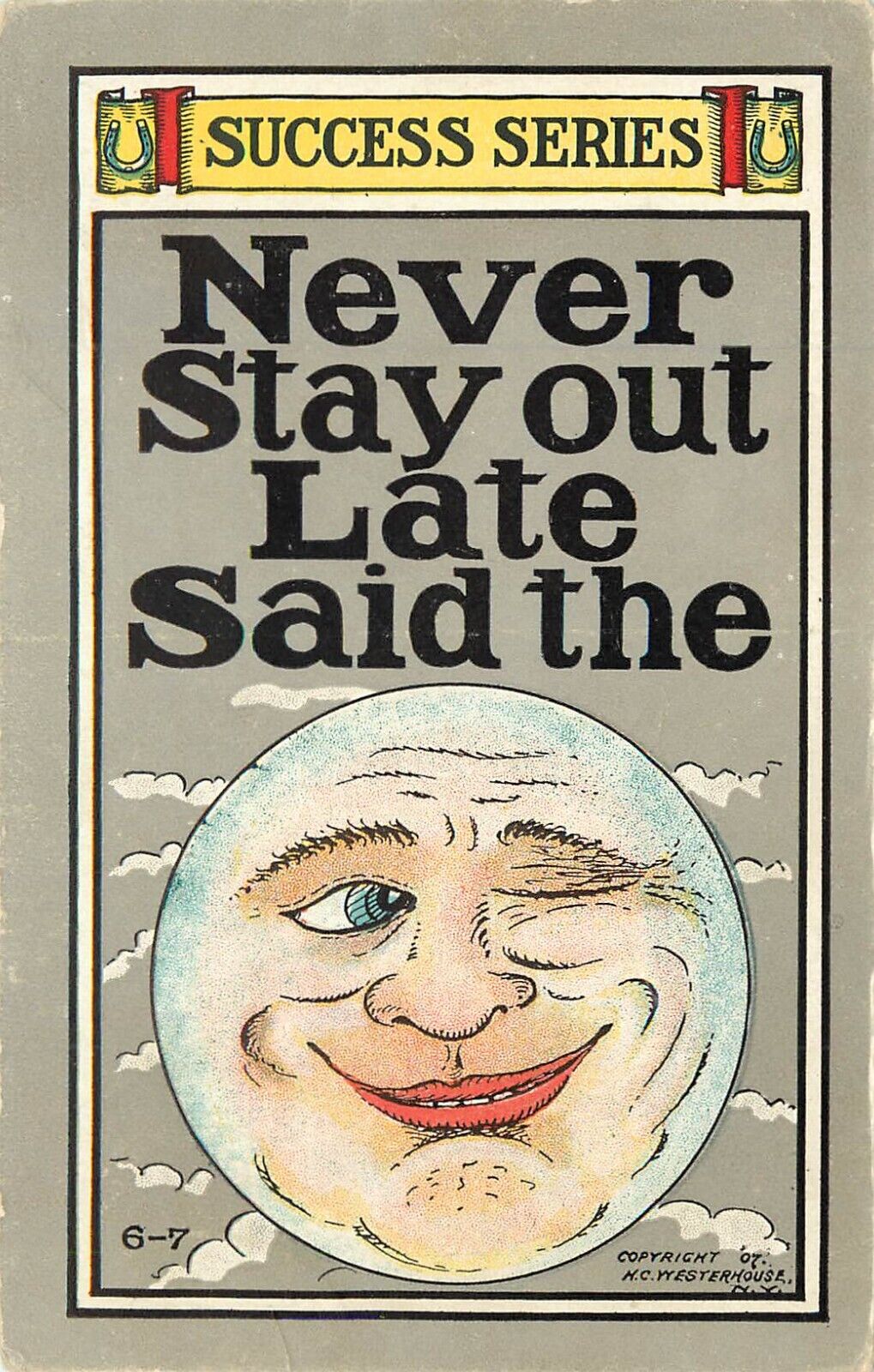 Postcard Anthropomorphic Full Moon Winks Says Never Stay Out Late Success Series