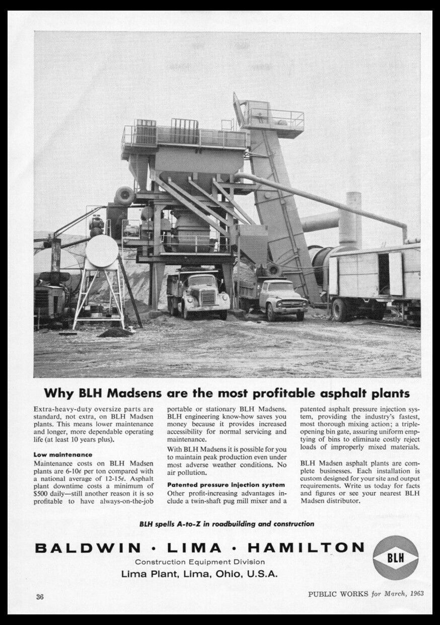 1963 Baldwin Lima Hamilton Asphalt Plants Lima OH-Vintage trade photo print ad