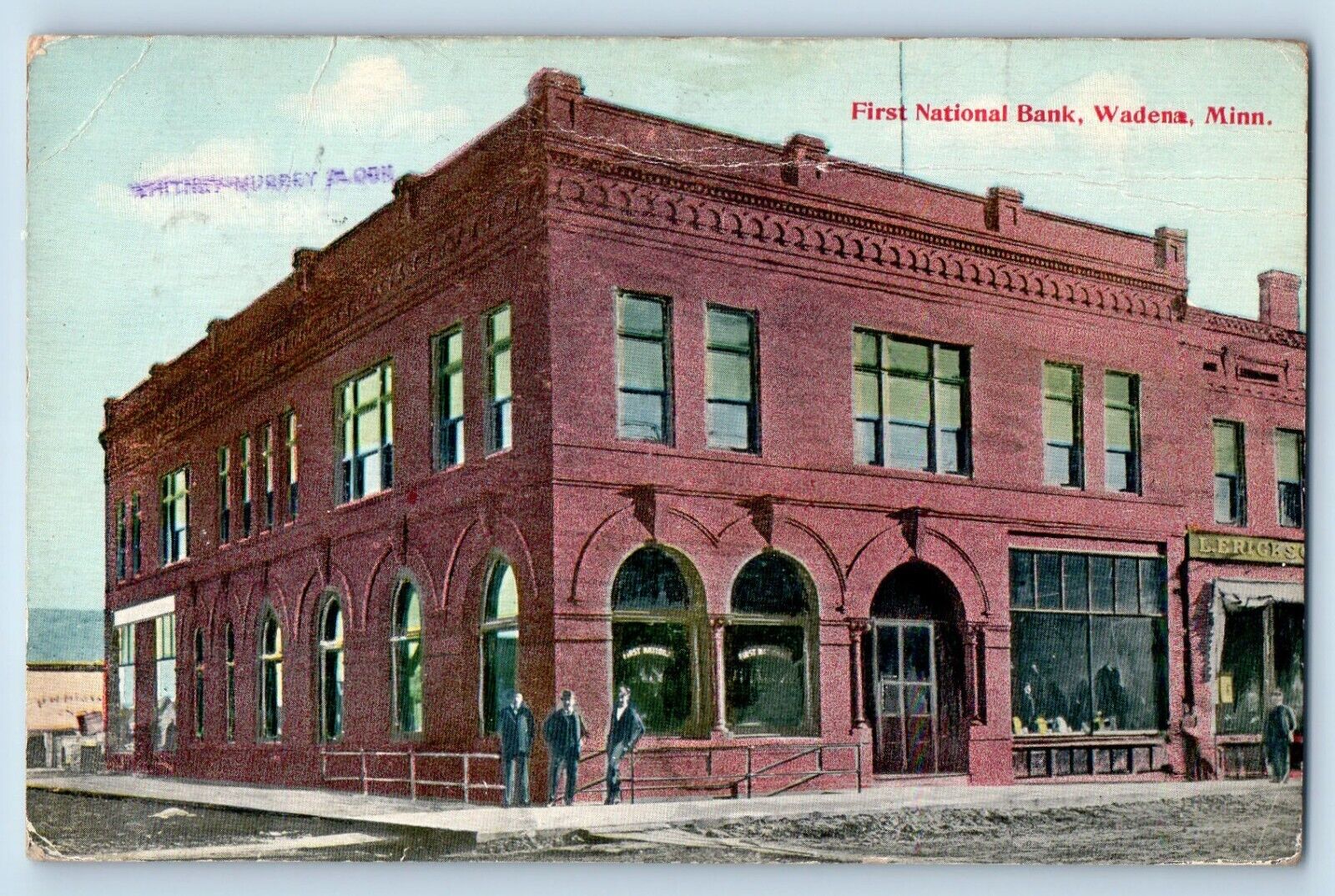 Wadena Minnesota MN Postcard First National Bank Exterior Building c1912 Vintage