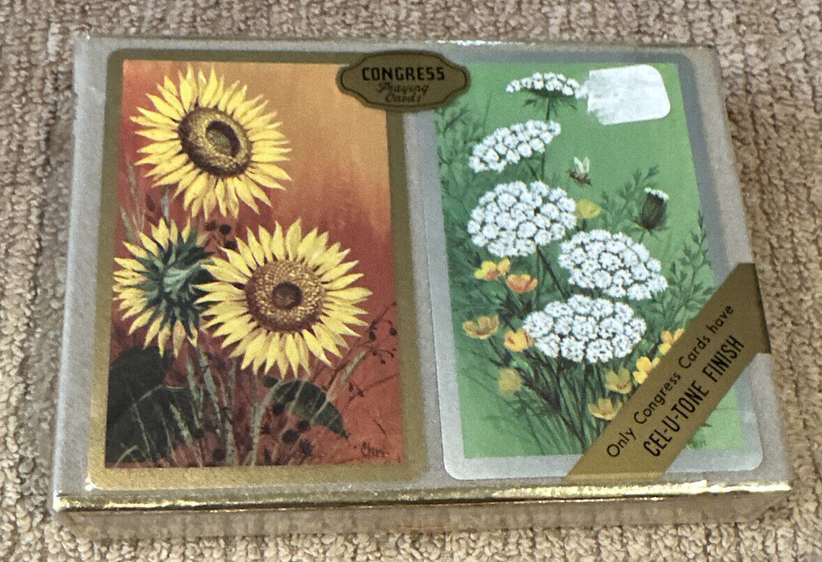 Vtg Congress Playing Cards Sunflowers Flowers NOS Sealed