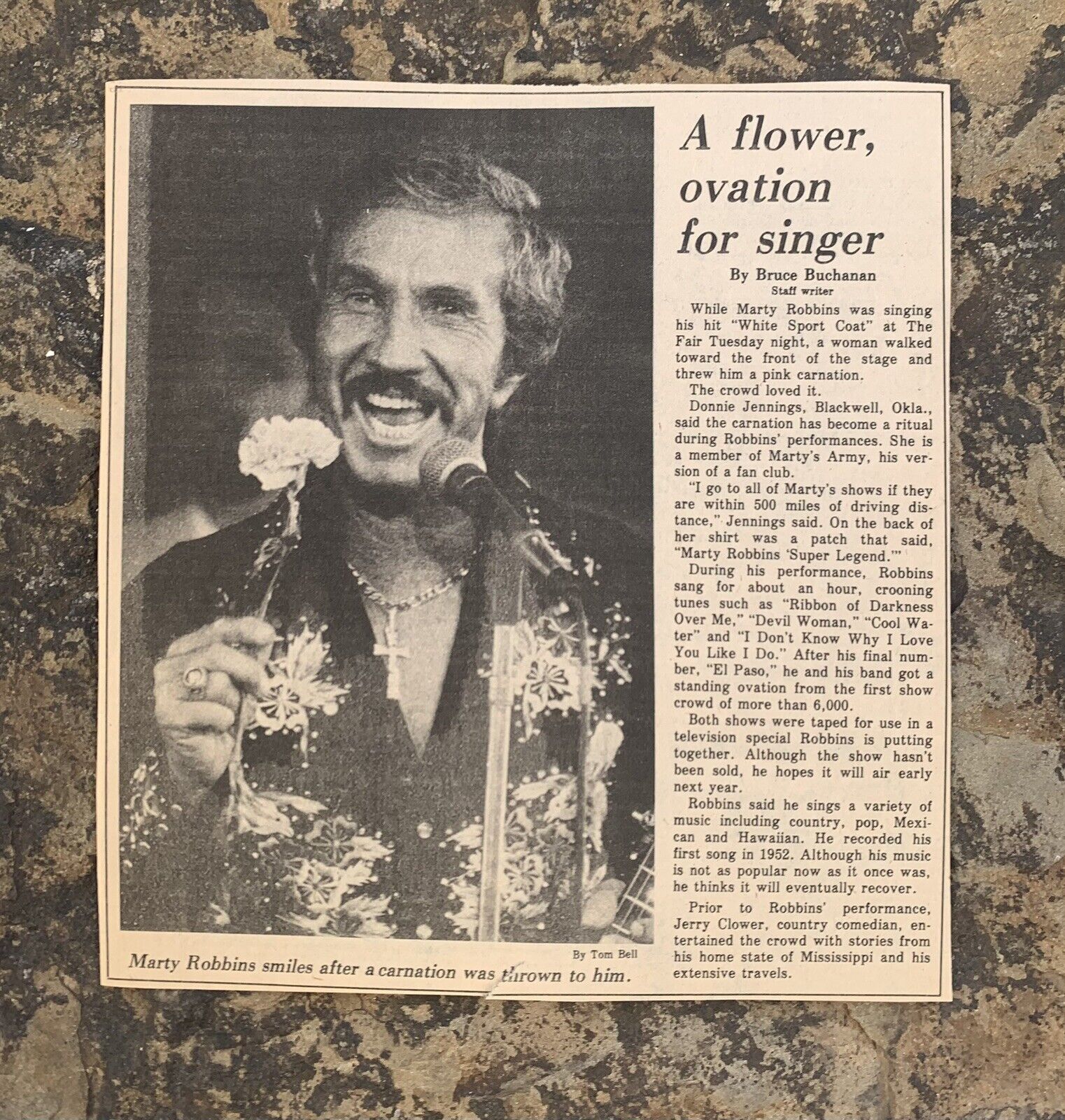 Marty Robbins Newspaper Clipping. Vintage. 