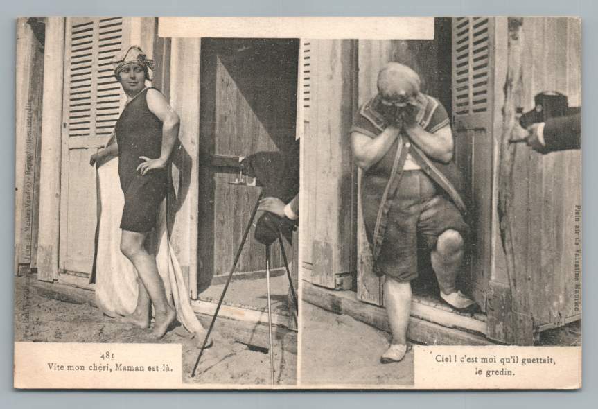 Strange French Bathing Women~Risque CAMERA Tripod Girl~Fat Antique CPA 1910s