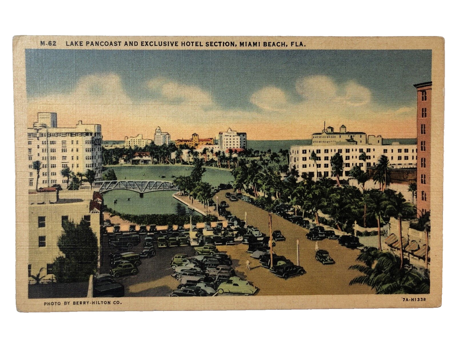 Lake Pancoast and Exclusive Hotel Section Miami Beach Fl. Antique Postcard