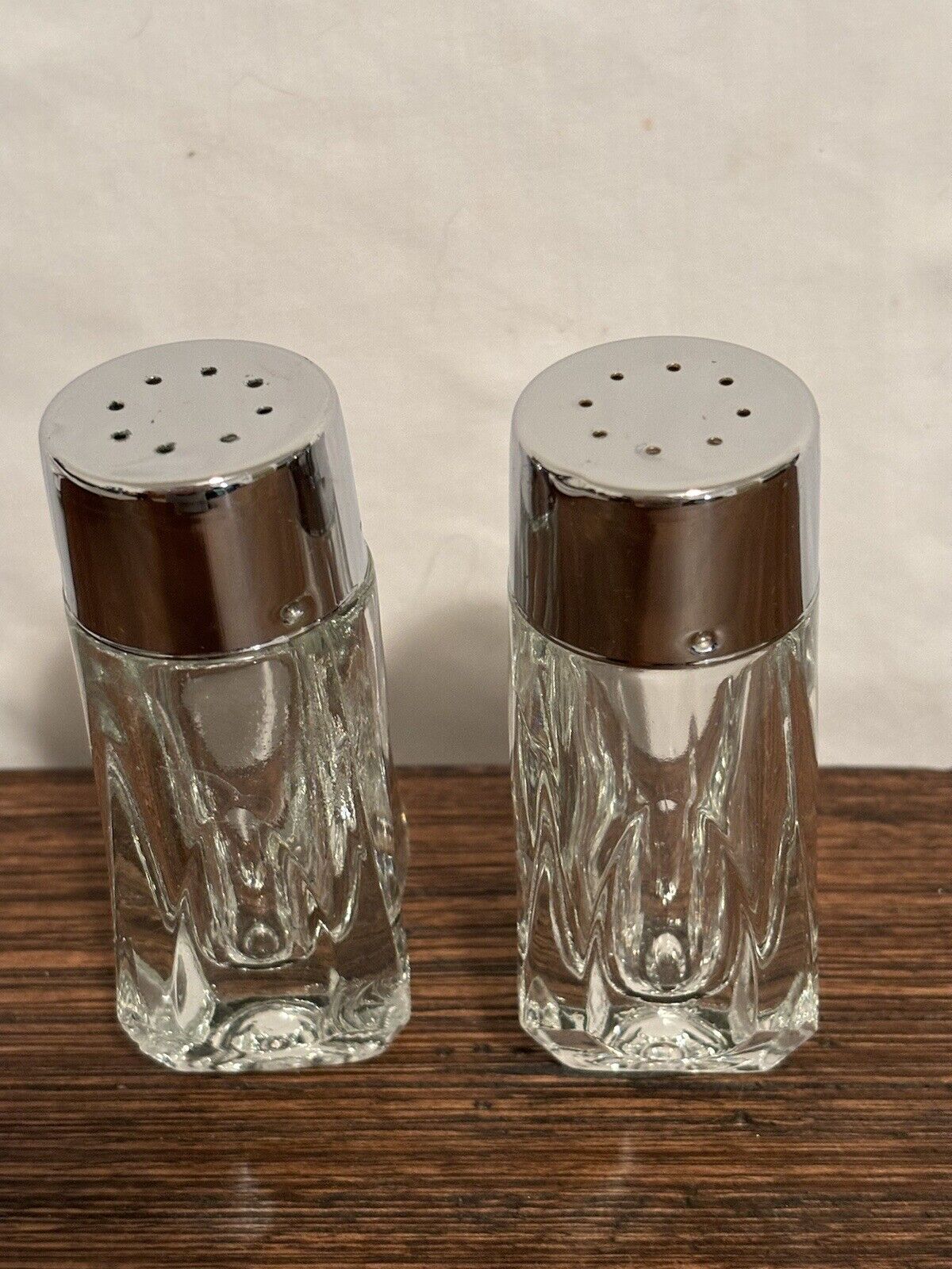 Lead Crystal Salt And Pepper Shakers Silver Plated Top