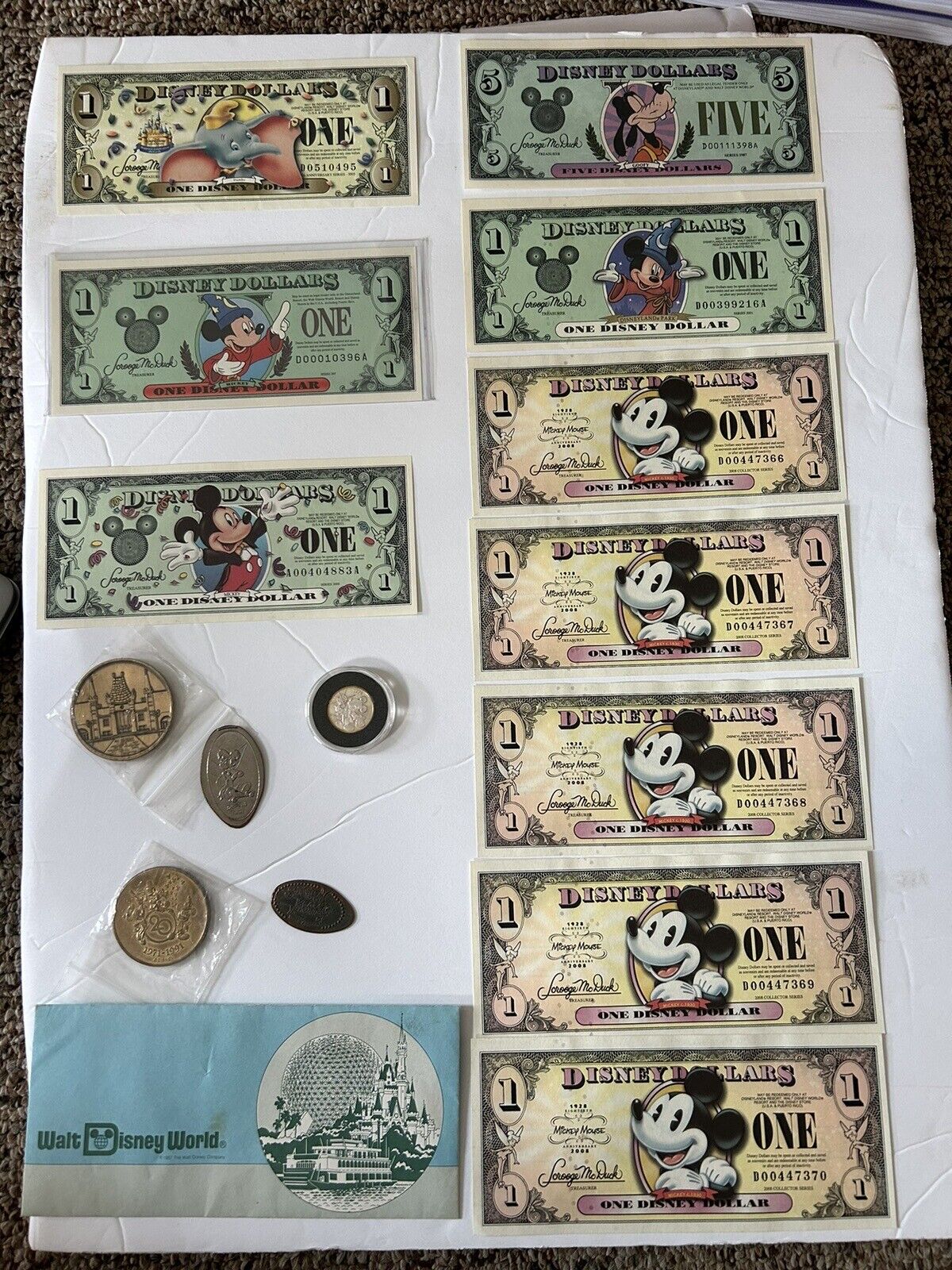 Disney Dollars And Coins Collection 