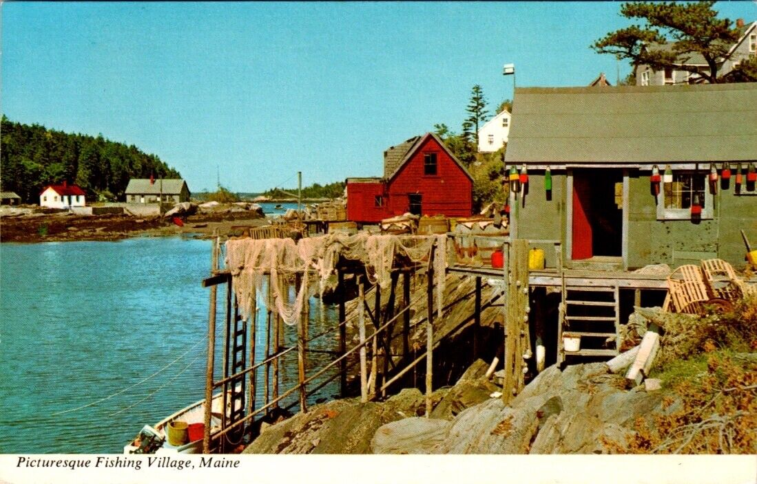 Maine Postcard Fishing Village Unposted No Writing Bromley 