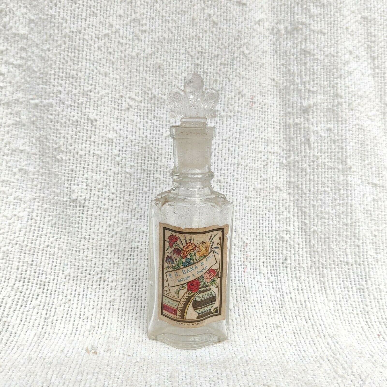 1940s Vintage R H Bana & Co Perfume Bottle Decorative Glass Crown Cap Rare G1023