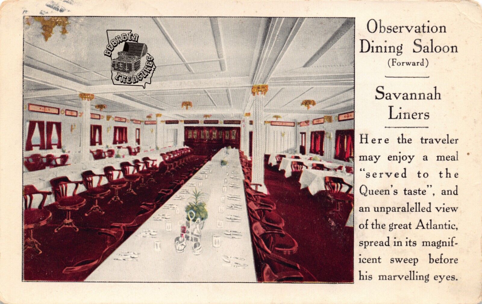 GA~GEORGIA~SAVANNAH LINERS~OBSERVATION DINING SALOON~FORWARD DECK~C.1910