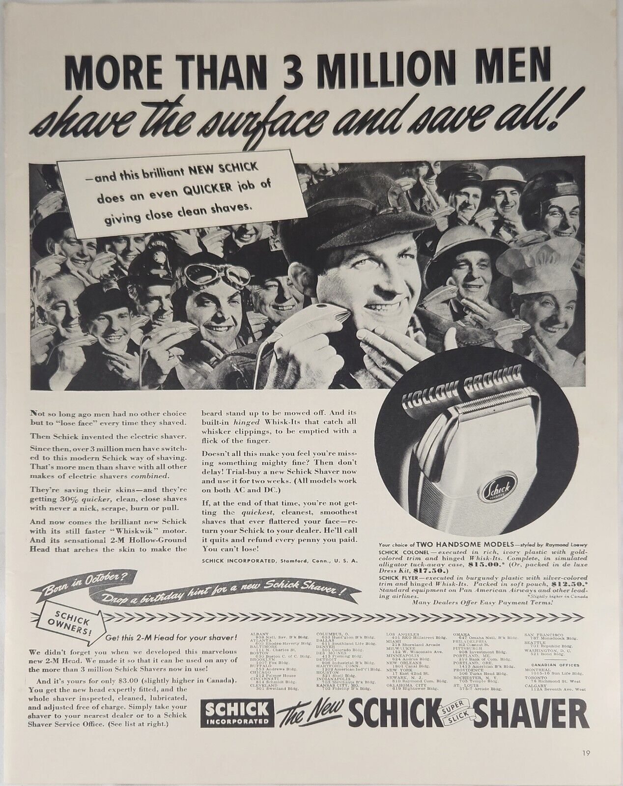 1941 Schick Shaver Vintage Ad 3 million men shave the surface and save all