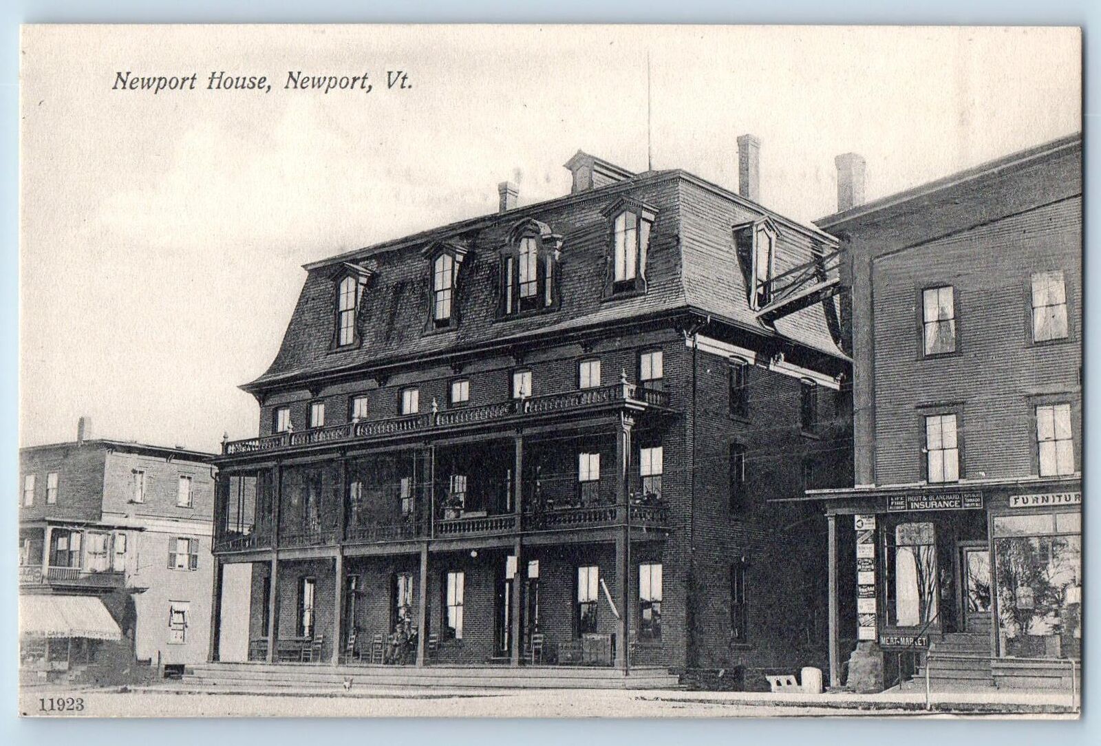 Newport Vermont VT Postcard Newport House Business Section Scene  c1910s Antique