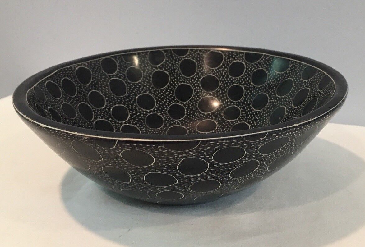 Vintage Art Pottery Black Bowl with White Circles and Dots Design Kenya Sticker