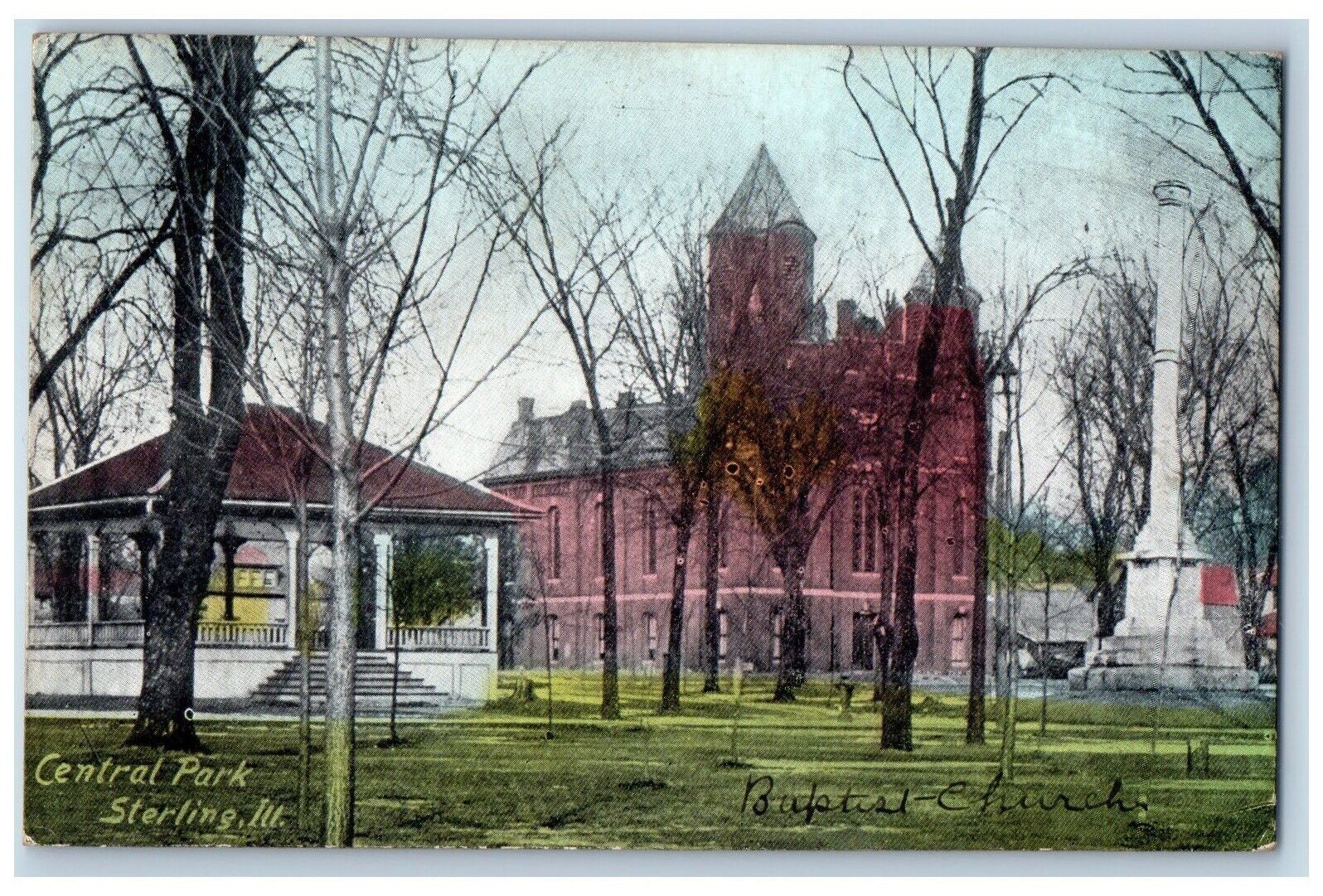 Sterling Illinois Postcard Central Park Exterior Building c1918 Vintage Antique